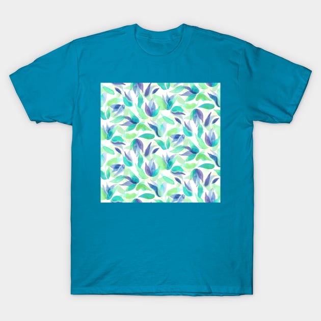 Blue and Purple Watercolor Petals T-Shirt by Carolina Díaz